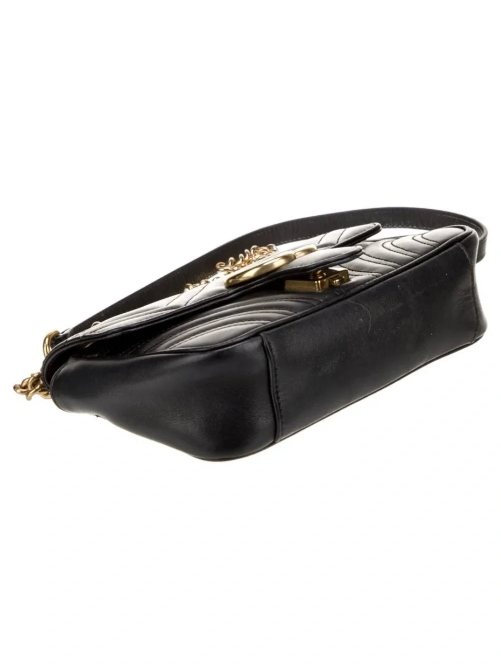 Gucci Black Matelassé Leather Shoulder Bag with Gold Hardware